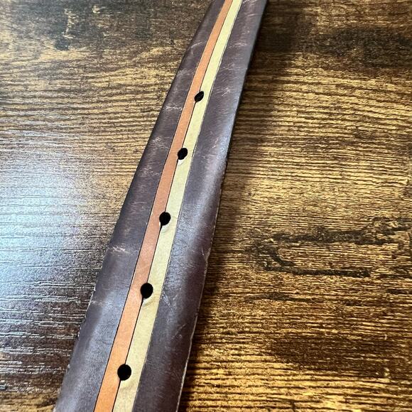 A. Testoni Soft Leather Belt Men Stripe Classic Gold Buckle Designer Italy Brown - Picture 8 of 11